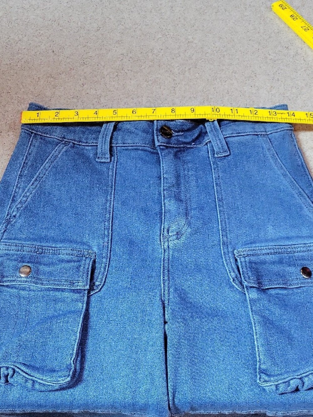 Risen High Rise Wide Leg Cargo Jeans Utility Denim Pants Size 28 Stretch - Picture 9 of 12